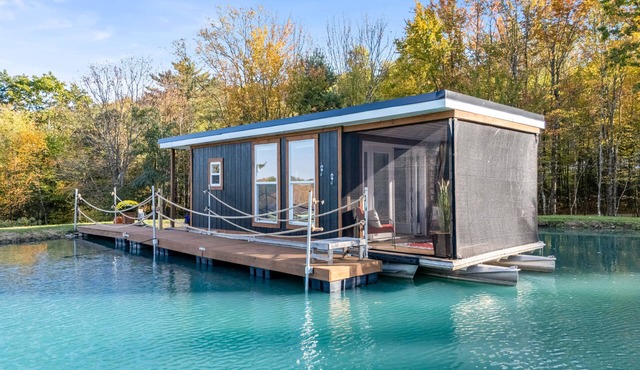 Charming Tiny Houseboat Cozy Front Porch Literally on the Water! in Brackney