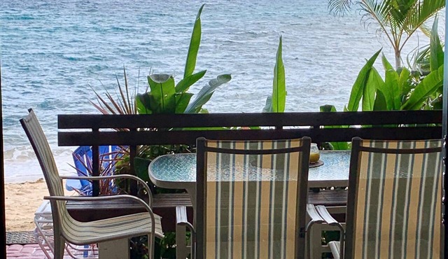 "THREE PALMS"~ON beach, remodeled, private patio, generator, pool, quiet & clean in St. Thomas