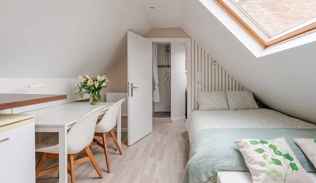 Under a perched roof, a small cocooning studio with private Spa in Grez-Doiceau